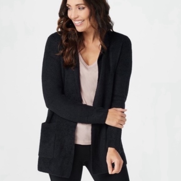 Barefoot Dreams CozyChic Notch Collar Black Cardigan blazer heavy Large - Picture 1 of 7
